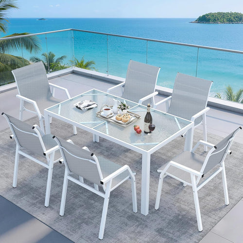 7-Piece Outdoor Patio Dining Set with Rectangle Table & 6 Textilene Chairs