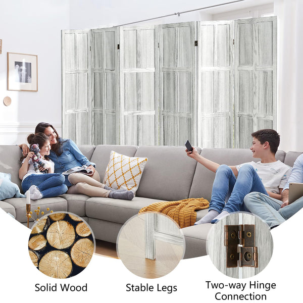 6-Panel Wood Room Divider Folding Privacy Screen