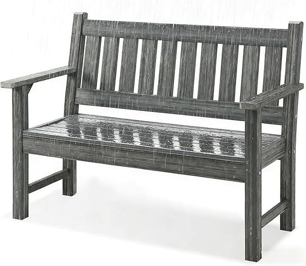 ACUEL Outdoor Bench, 2-Person Garden Bench, Poly Lumber Patio Bench for Outdoors, Porch, and Park (Brown)
