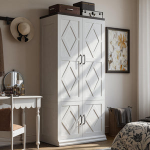 Freestanding Wardrobe Closet with Doors & Hanging Rod