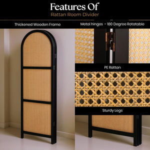 3-Panel Folding Room Divider | Wood & Rattan Privacy Screen