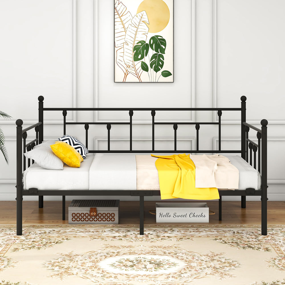 Twin Metal Daybed Frame with Storage & Steel Slats