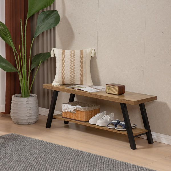 Entryway Shoe Storage Bench with Shelves – Industrial Style