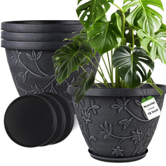 4-Pack Large Plant Pots with Drainage Hole & Saucer — 8/10/12/16 Inch
