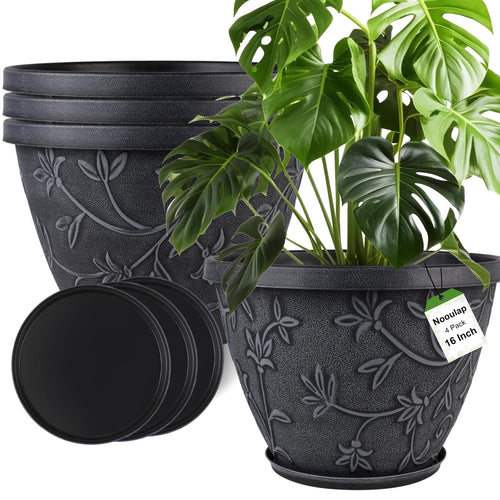 4-Pack Large Plant Pots with Drainage Hole & Saucer — 8/10/12/16 Inch