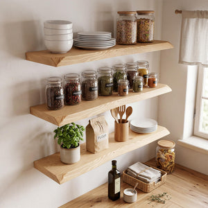 Solid Wood Floating Wall Shelves – Set of 2
