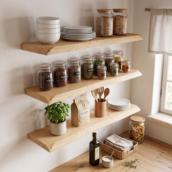 Solid Wood Floating Wall Shelves – Set of 2