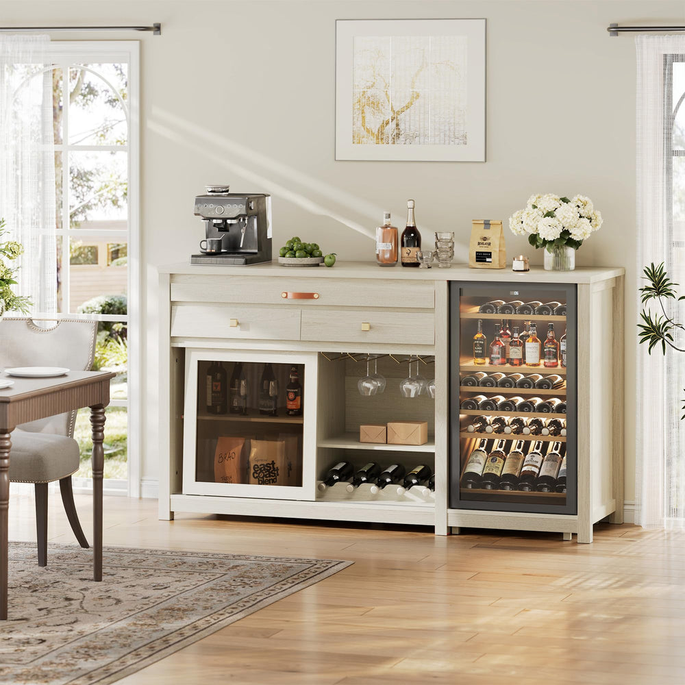 Extra Large Coffee Bar Cabinet with Fridge Space & Power Outlet