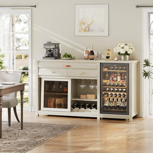 Extra Large Coffee Bar Cabinet with Fridge Space & Power Outlet