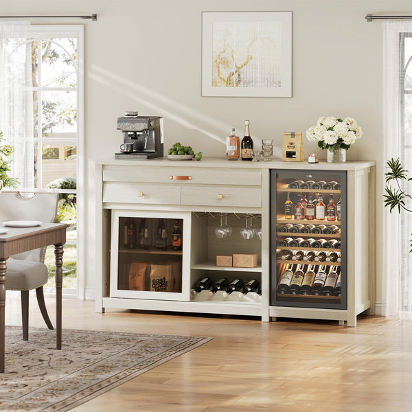 Extra Large Coffee Bar Cabinet with Fridge Space & Power Outlet