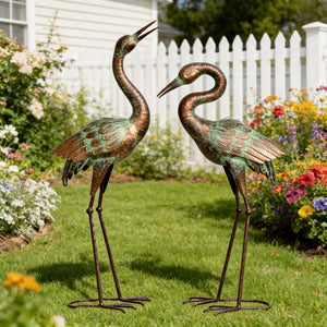 Metal Crane Garden Statues – Outdoor Heron Sculptures