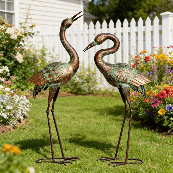Metal Crane Garden Statues – Outdoor Heron Sculptures