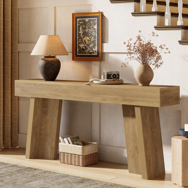 70.9-Inch Farmhouse Console Table – Entryway Sofa Table, Natural Wood Finish
