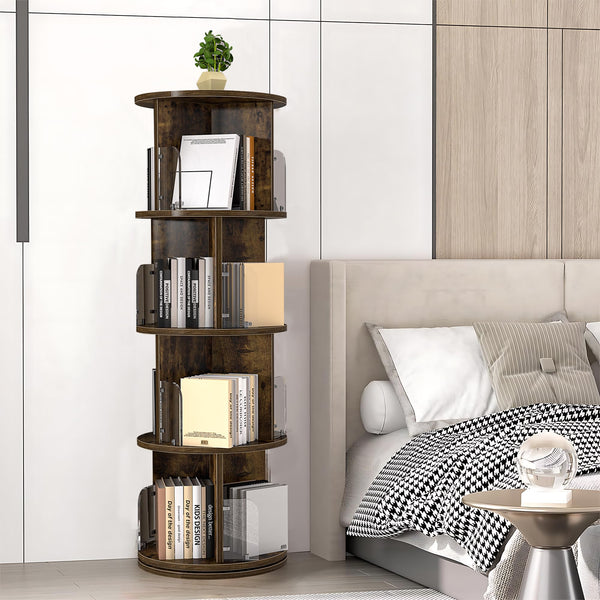 4-Tier Revolving Bookshelf Tower with Acrylic Window Partitions