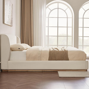 Queen Size Upholstered Platform Bed with Wingback Headboard