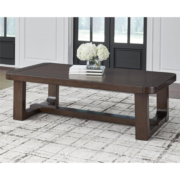 Modern Coffee Table with Trestle Base – Dark Brown