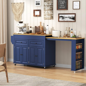Extendable Kitchen Island Cart with Dining Table & Power Outlet
