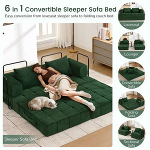 6-in-1 Convertible Sleeper Sofa Bed with Corduroy Folding Mattress & Modular Frame