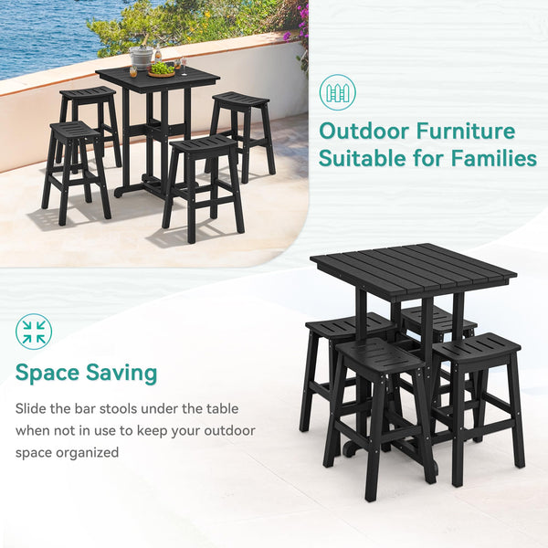Outdoor HDPE Bar Height Table – Square Patio Bar Table, 37.5"H