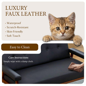 50" Faux Leather Loveseat Sofa with Wood Arms