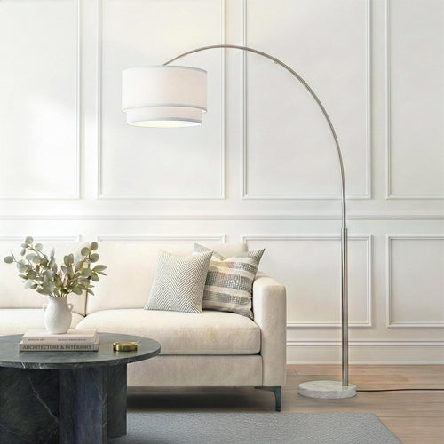 Arc Floor Lamp with Marble Base & Drum Shade