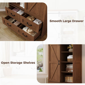 Sliding Barn Door Wardrobe with 4 Drawers & Hanging Rod — 71" Tall Bedroom Armoire