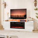 Electric Fireplace TV Stand with LED Backlight & Storage – 65" White