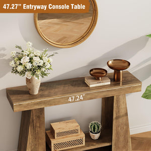 47-Inch 2-Tier Farmhouse Console Table with Storage Shelf