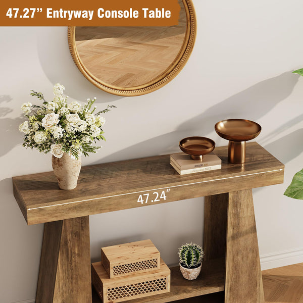 47-Inch 2-Tier Farmhouse Console Table with Storage Shelf