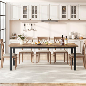 Industrial Dining Table for 6-8 People, 78.7" Rectangular Kitchen Table with Metal Frame