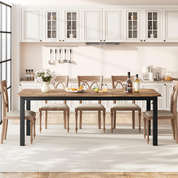 Industrial Dining Table for 6-8 People, 78.7" Rectangular Kitchen Table with Metal Frame