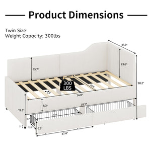 Twin L-Shaped Upholstered Daybed with Storage Drawers