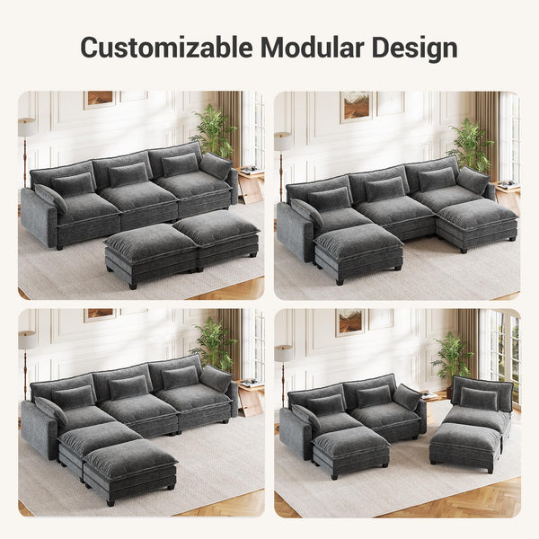 U-Shaped Modular Sectional Sofa – 5-Seat Chenille Cloud Couch with Ottomans