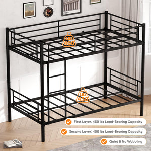 Metal Twin Over Twin Bunk Bed with Ladders & Safety Rails