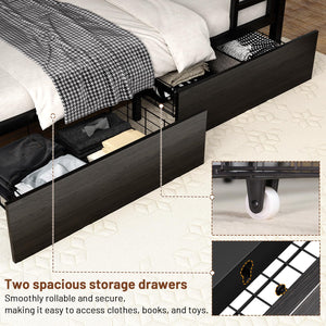Metal Bunk Bed with Foldable Desk, LED Lights & Charging Station