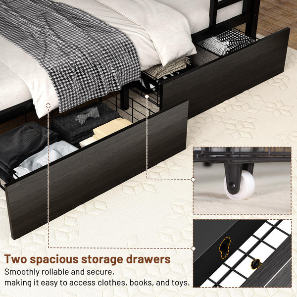 Metal Bunk Bed with Foldable Desk, LED Lights & Charging Station