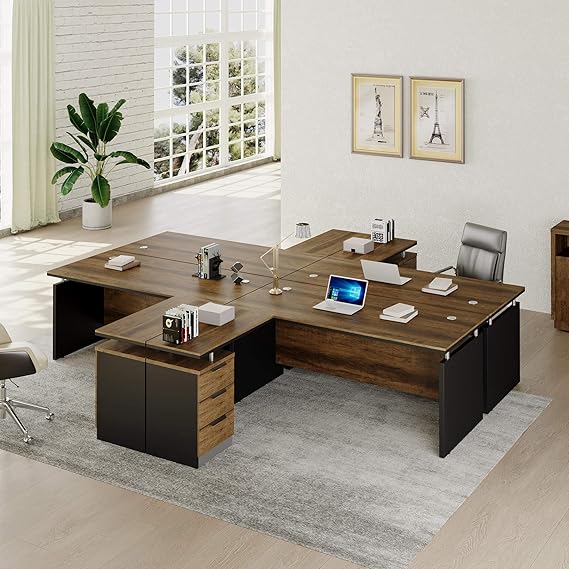 L-Shaped Executive Desk with Drawers & Power Outlet, 63"
