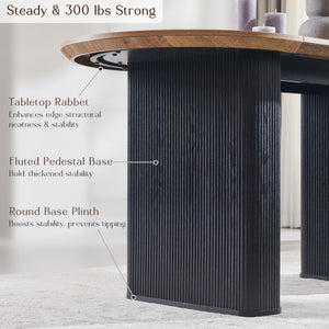 63" Fluted Oval Dining Table for 4–6 | Mid-Century Modern | Engineered Wood