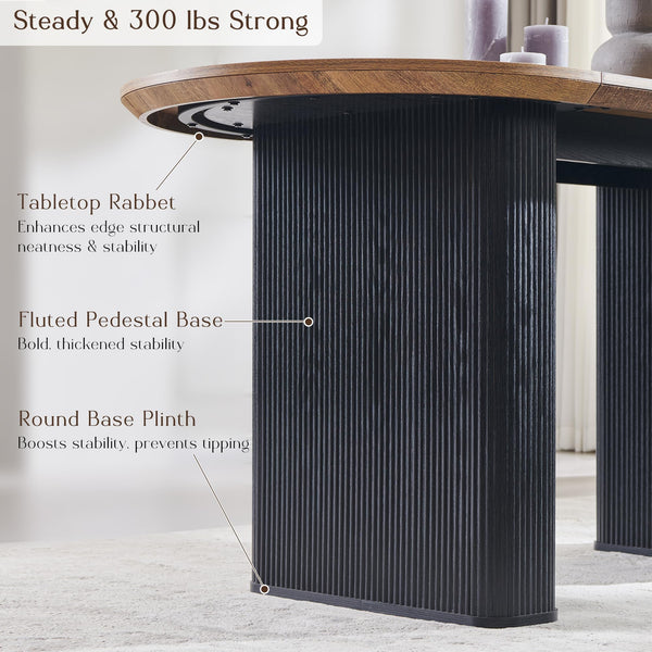 63" Fluted Oval Dining Table for 4–6 | Mid-Century Modern | Engineered Wood