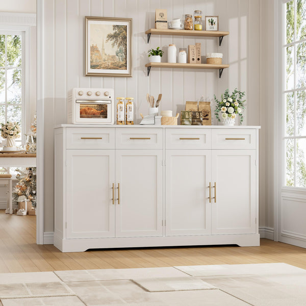 60" Buffet Sideboard Cabinet with 4 Drawers & Gold Handles
