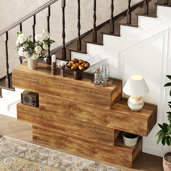 63-Inch 4-Tier Staggered Console Table – Walnut