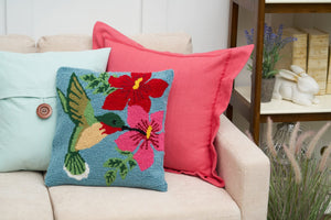 Hummingbird Floral Hooked Accent Throw Pillow 16" x 16" Multicolored