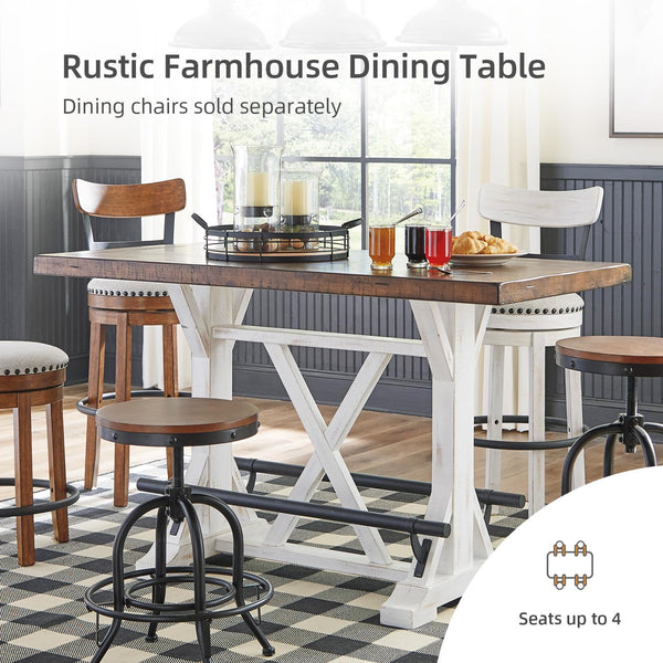 Counter Height Farmhouse Dining Table – Two-Tone Brown & White