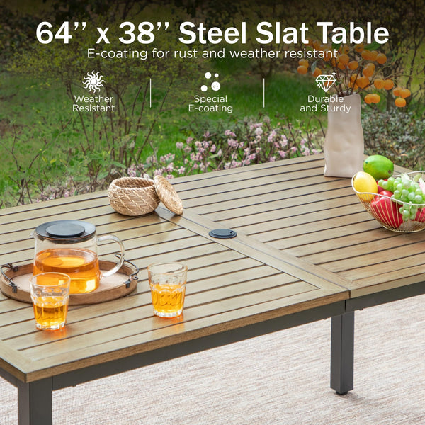 Outdoor Rectangular Dining Table with Metal Frame & Umbrella Hole