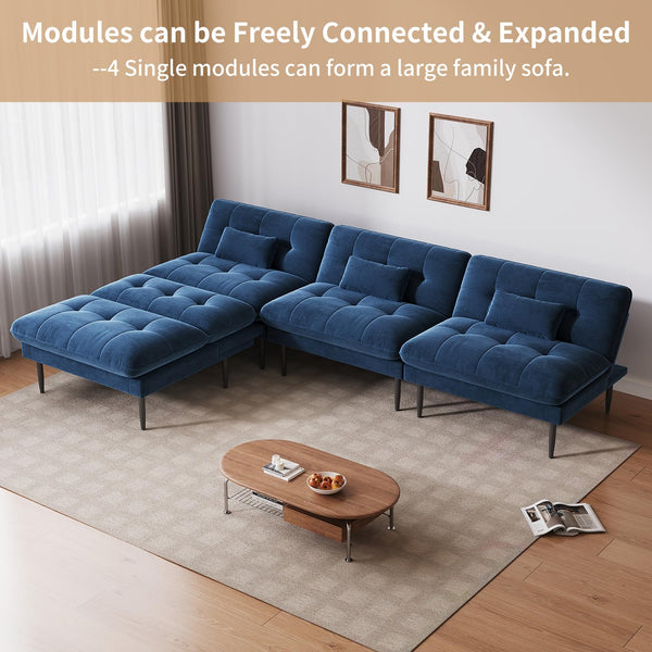 70" Convertible Futon Sofa Bed – Velvet Loveseat, 4-in-1 Sleeper, Blue