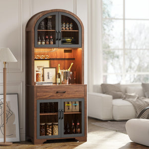 75" Tall Arched Pantry Cabinet with LED & Charging Station