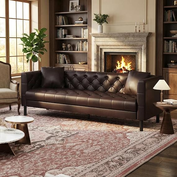 81" Button-Tufted PU Leather 3-Seater Sofa