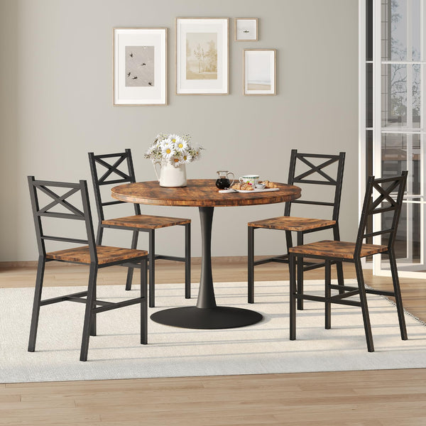 Rustic Dining Chair Set with Metal Frame & Backrest