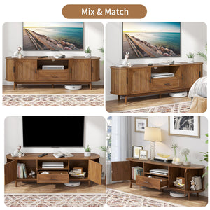 Fluted TV Stand with Drawers & Sliding Doors