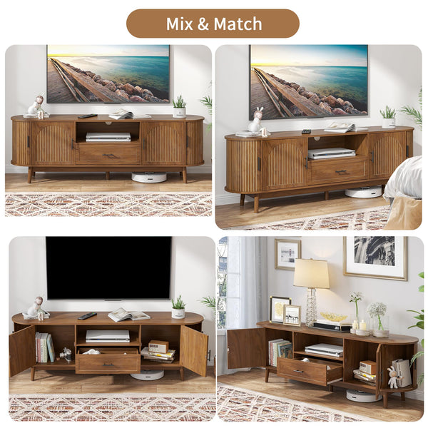 Fluted TV Stand with Drawers & Sliding Doors